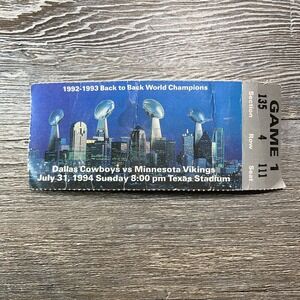 July 1994 DALLAS COWBOYS vs MINNESOTA VIKINGS NFL FOOTBALL TICKET  TEXAS STADIUM